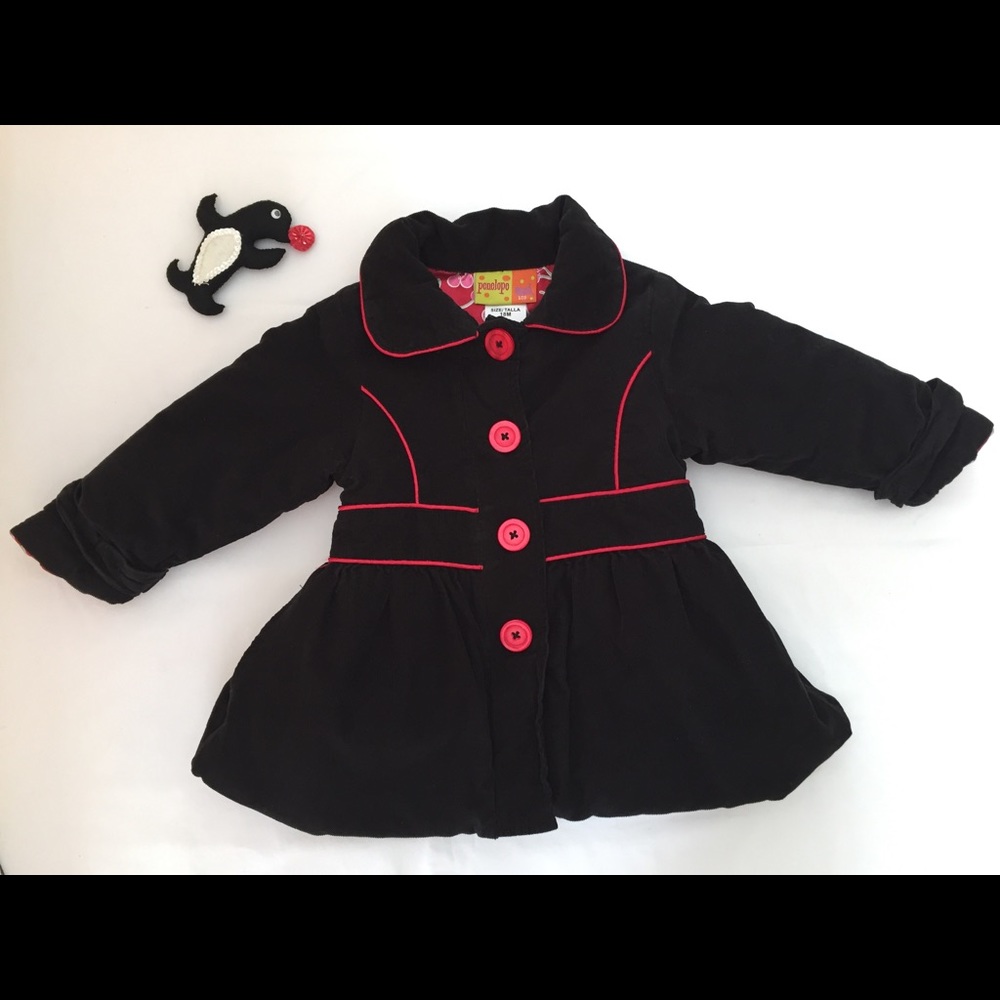 Penelope Mack 18M Black Corduroy Coat Cherry Lined